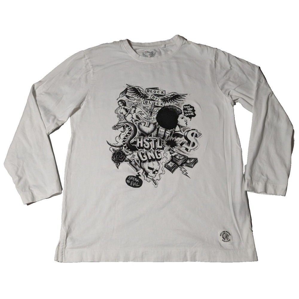 HUSTLE GANG Men Size XL White 100%‎ Cotton SPEAK NO EVIL Graphic T-Shirt